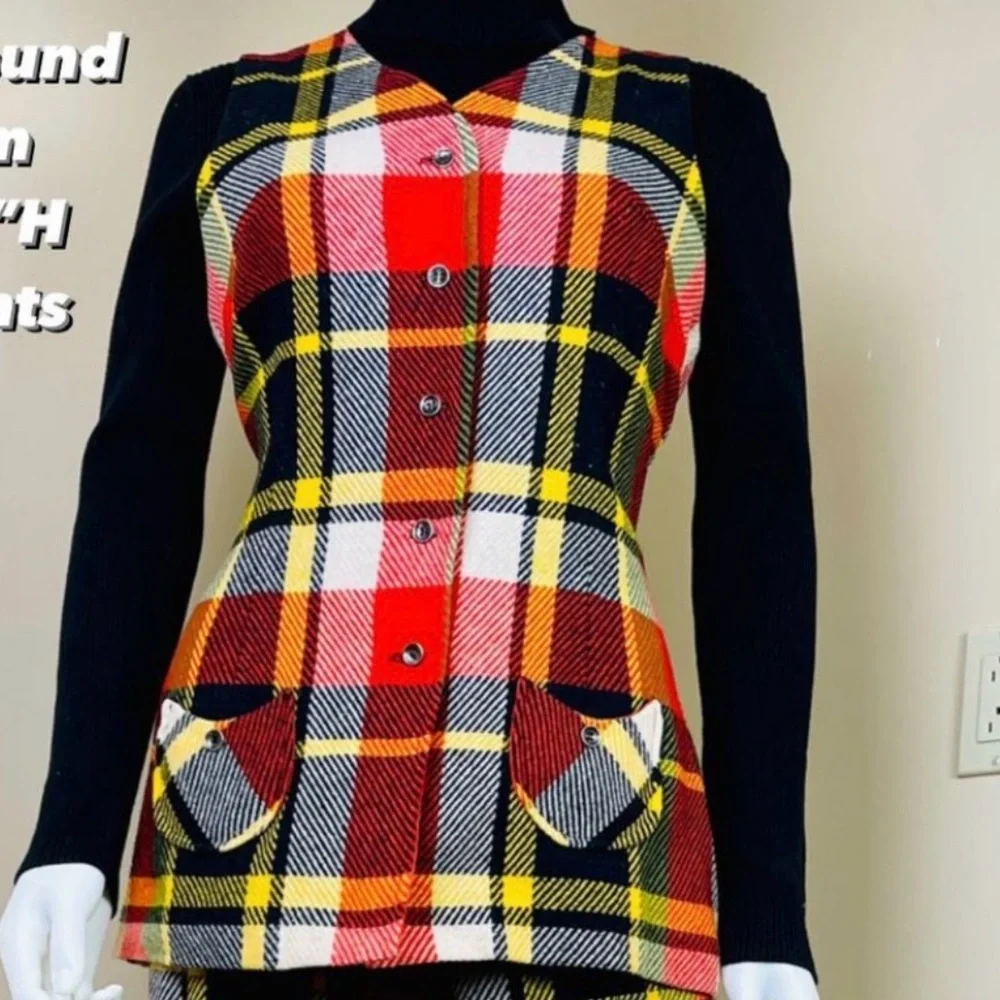 Chic Plaid Women's Two-Piece Set - Red, Yellow, Black - Picture 2 of 2